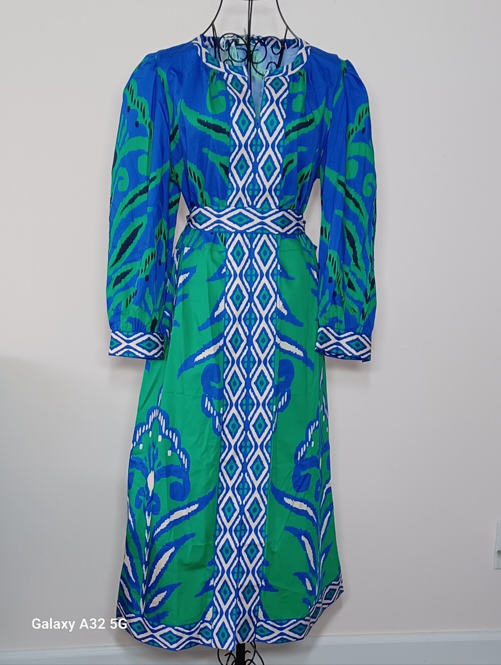 Tyler Boe Midi Dress Green & Blue - Size L - Picture 4 of 9